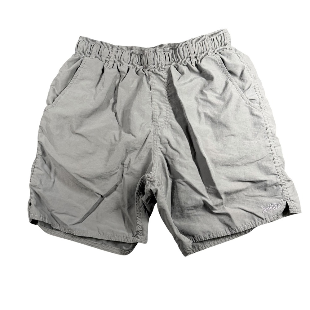 AFTCO Swim Shorts Mens Small Gray Mesh Lined Elastic Waist Trunks Quick Dry